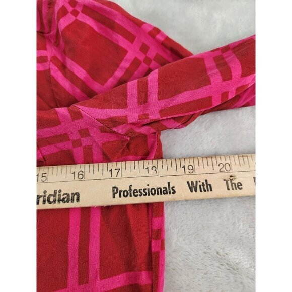 Diane Von Furstenberg Red Plaid Silk Long Sleeve Button Up Shirt Dress Size 2 - Picture 6 of 8